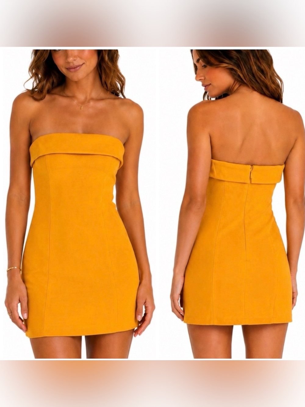 New Zara Strapless Fold-Over Mini Dress in Mustard